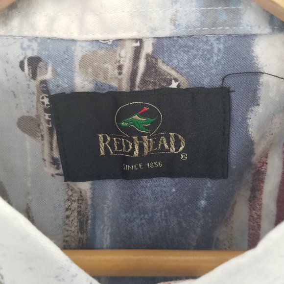 Red Head mens short sleeve button up fighter planes flags shirt L - Picture 3 of 4